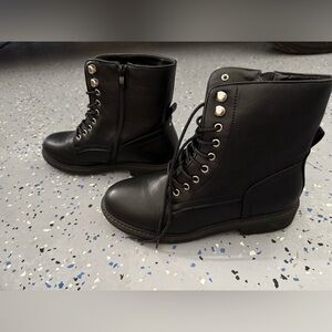 Aldo Black Combat Boots with Silver Accents